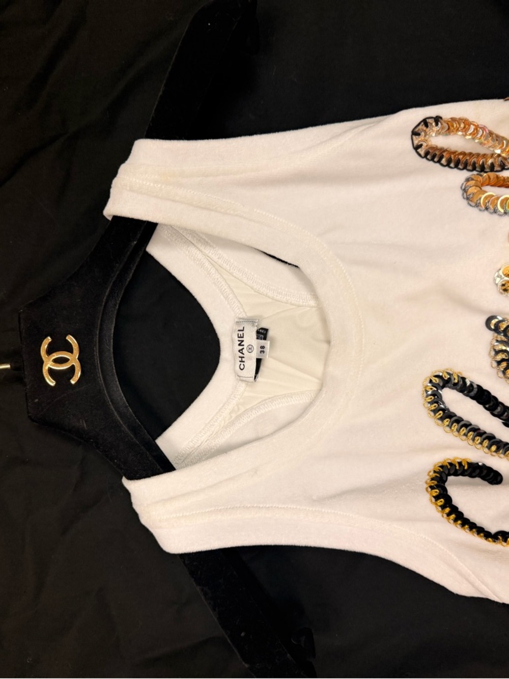 CHANEL White Jersey Tank Top with Logo Tag